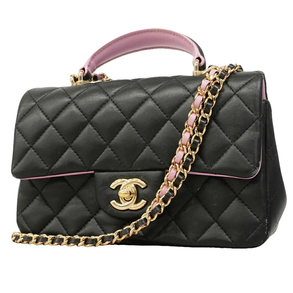 Chanel Matelassé Chain Shoulder Handbag, Lambskin, Black/Champagne, 2-way Bag...